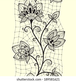 Abstract seamless pattern of lace ribbon with flowers elements. Seamless pattern can be used for wallpaper, pattern fills, web page background,fabrics textures and lingerie