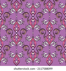 Abstract seamless pattern, large baroque elements. Bright colored texture. Great for decorating fabrics, textiles, gift wrapping design, any printed materials, advertising, or other design.