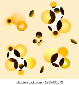 Abstract seamless pattern,
large and small circles of different sizes and colors on a peach background. Vector illustration.