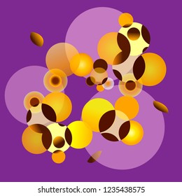 Abstract seamless pattern,
large and small circles of different sizes and colors on a purple background. Vector illustration.