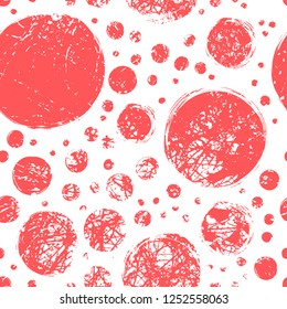Abstract seamless pattern. Large and small circles on a white background. Color living coral.  Cute  background banner.