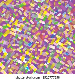 Abstract seamless pattern with layered squares, blocks and tiles. Vector illustration in shades of lilac, yellow, red, blue, green, purple and pink.