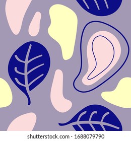 Abstract seamless pattern with leaf and organic shapes. Vector illustration.
