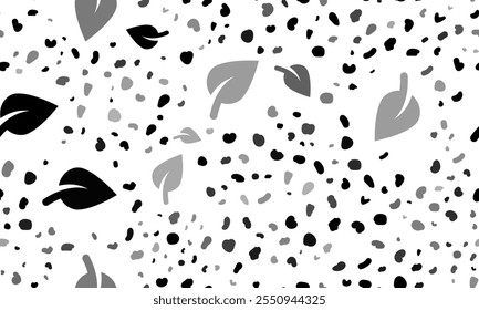 Abstract seamless pattern with leaf symbols. Creative leopard backdrop. Vector illustration on white background