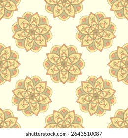 Abstract seamless pattern with leaves background. Colorful mandalas. Vector illusstration EPS10