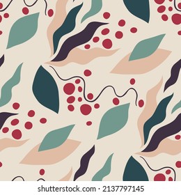 Abstract seamless pattern with leaves and berries