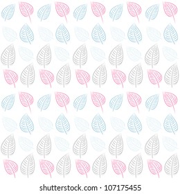 Abstract seamless pattern with leaves. Blue, pink, gray, white paper. Summer  background.