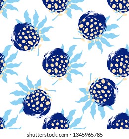Abstract seamless pattern. Leaves, circles, seeds, vector background.
