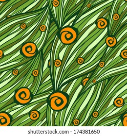 Abstract seamless pattern of leaves and flowers