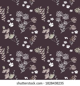 Resumen de un patrón impecable con hojas y flores. Fondo vectorial para varias superficies. Texturas dibujadas a mano de moda.
