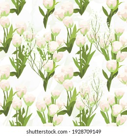 Abstract seamless pattern with leaves and flowers. Vector background for various surface. Trendy hand drawn textures.