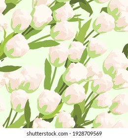 Abstraktes nahtloses Muster mit Blättern und Blumen. Vektorhintergrund für verschiedene Oberflächen. Trendy handgezeichnete Texturen.