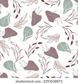 abstract seamless pattern with leaves and flowers in pastel colour
