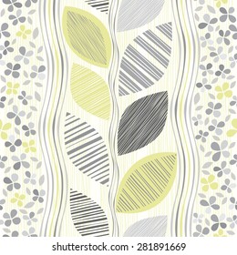 Abstract seamless pattern with leaves and flowers.