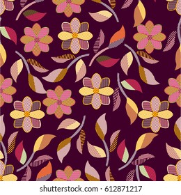 Abstract seamless pattern with leaves and flowers Background with flowers grunge texture