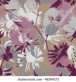 Abstract seamless pattern with leaves and flowers Background with flowers grunge texture