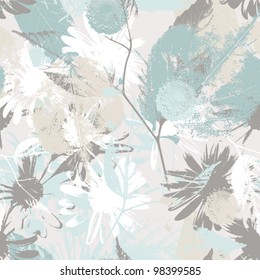 Abstract seamless pattern with leaves and flowers Background with flowers grunge texture