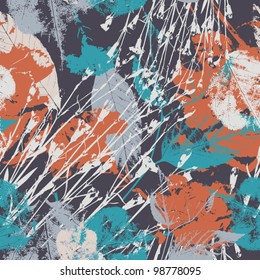 Abstract seamless pattern with leaves and flowers  Background with flowers grunge texture