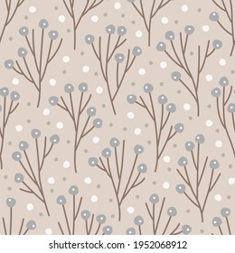 Abstract seamless pattern with leaves and geometric shapes
