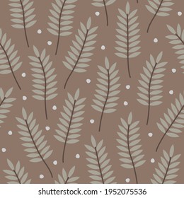 Abstract seamless pattern with leaves and geometric shapes