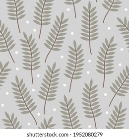 Abstract seamless pattern with leaves and geometric shapes