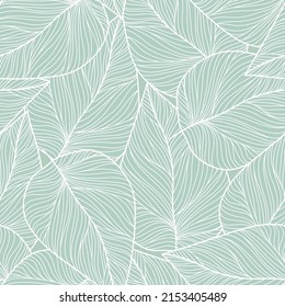 Abstract seamless pattern with leaves , Green and white  summer floral background. Vector pattern on a modern style.