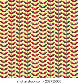 Abstract Seamless Pattern  with Leaves. Grunge Effect. Vector Background