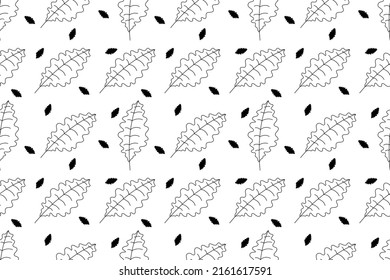 Resumen de un patrón impecable con hojas sobre fondo blanco. Repitiendo interminables hojas negras en estilo abstracto. Impresión de textura moderna para tela, envoltura, textil, etc. Ilustración vectorial.