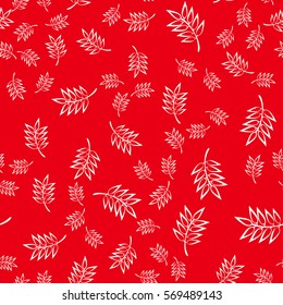 Abstract seamless pattern of leaves on a red background, textile, tissue, Wallpaper, ties, wrapping 