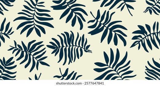 Abstract Seamless pattern with leaves palm in Matisse style.