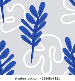 Abstract seamless pattern with leaves, seaweed, nature of the undersea world. Vector illustration of organic repeated design