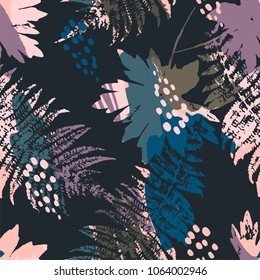 Abstract seamless pattern with leaves. Vector background for various surface. Trendy hand drawn textures.