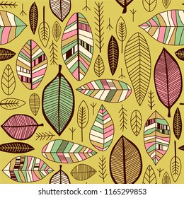 Abstract seamless pattern with leaves. Vector background for various surface. Trendy hand drawn textures