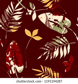 Abstract seamless pattern with leaves. Vector background for various surface. Trendy hand drawn textures.