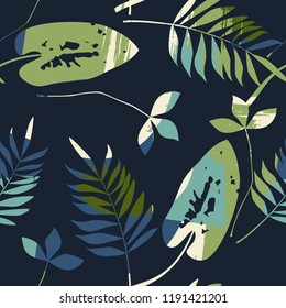 Abstract seamless pattern with leaves. Vector background for various surface. Trendy hand drawn textures.