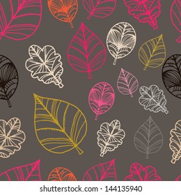 Abstract seamless pattern with leaves - vector