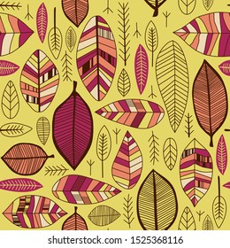 Abstract seamless pattern with leaves. Vector background for various surface. Trendy hand drawn textures