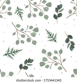 Abstract seamless pattern with leaves. Vector template.