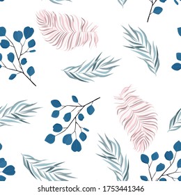 Abstract seamless pattern with leaves. Vector template.