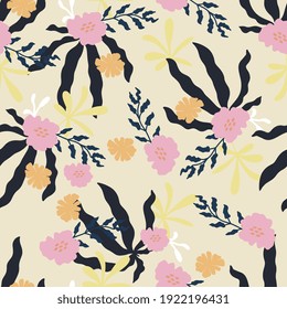 Abstract seamless pattern with leaves. Vector image for textiles, wallpapers, postcards, wrapping paper.