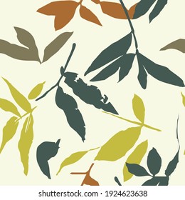 Abstract seamless pattern with leaves. Vector background for various surface. Trendy hand drawn textures.