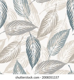 Abstract seamless pattern with leaves. Vector background for various surface. Trendy farmhouse vintage leaves textures on white background.can be used for textile.Seamless stylish leaves pattern