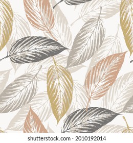 Abstract seamless pattern with leaves. Vector background for various surface. Trendy leaves textures on white background.can be used for textile.Seamless stylish leaves pattern