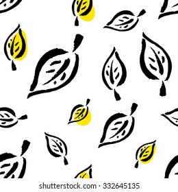 Abstract seamless pattern with leaves. Vector background. Black and white color. Decorative illustration for print, web.