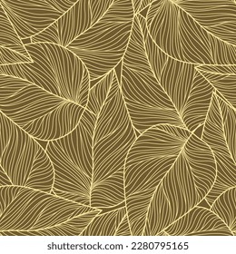 Abstract seamless pattern with leaves. Yellow and broun floral background. Vector pattern on a modern style.