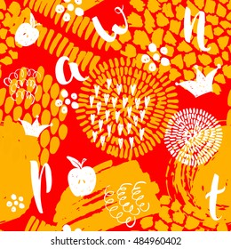 Abstract seamless pattern with letters and doodles. Modern fashion design. Vector illustration. Good for textile design or wrapping.