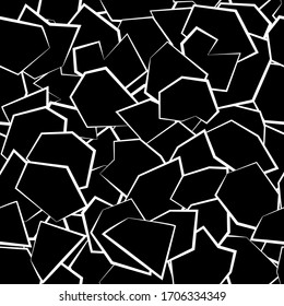 Abstract seamless pattern of light broken lines on dark for backdrop or wallpaper print. Thick white polygon lines on black background for printing presentation or flyer