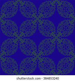 Abstract Seamless Pattern Like Lace. Vintage Ornament Pattern. Ethnic decorative elements for print and cloth, fabrics and canvas texture or any other kind of design. Vibrant blue and green.