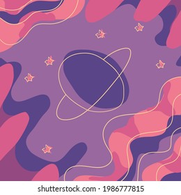 Resumen de póster de arte de línea de patrones sin fisuras con tema espacial