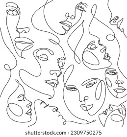 Abstract Seamless Pattern line art, drawing of faces, fashion minimalist concept, vector illustration. Modern fashionable contemporary illustration